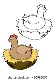 Hen sitting in the nest