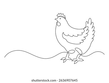 Hen stands. Continuous line drawing.