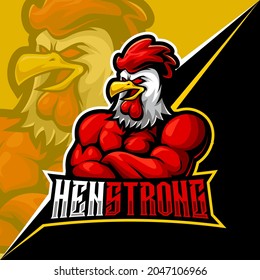 hen strong, mascot esports logo vector illustration