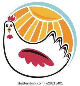 Hen and sun. Vector illustration.