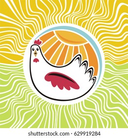 Hen and sun. Vector illustration.