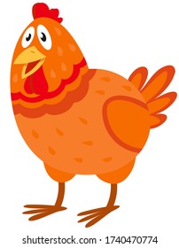 Hen three quarter view. Farm animal in cartoon style.