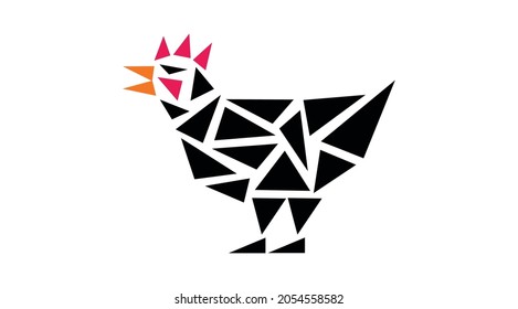 Hen triangle vector logo. Triangle rooster logo