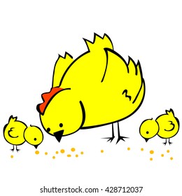 gallinas y gallinas aisladas en caricatura blanca