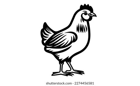 Hen Vektorgrafik mit schwarzer Linie, einzeln weiß. Sketch-Kunst