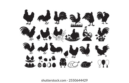 Hen Vetor bundle, Clipart, Silhueta, Vetor, ícones, ilustração, design.