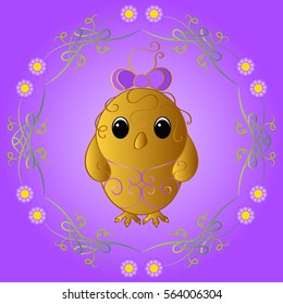 Hen Vector circular ornament made of flowers. Design for signboard cafe, postcard, banner, label, plates, napkin. 