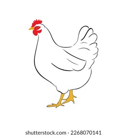 Hen vector icon. Hand drawing hen isolated on white background. Poultry vector illustration