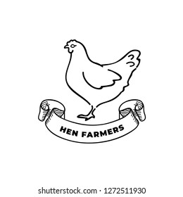 Hen vector logo. Hen Badge, Emblem, Design Elements. Used Hand Support Backyard Chickens. Farm To Table Fresh Meat ans Eggs. Vintage chicken logo