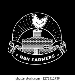 Hen vector logo. Hen Badge, Emblem, Design Elements. Used Hand Support Backyard Chickens. Farm To Table Fresh Meat ans Eggs. Vintage chicken logo