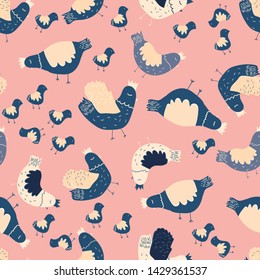 hen vector seamless pattern with pink background. Great for wallpaper,backgrounds,gifs,surface pattern design,packaging design projects, stationary,fabric