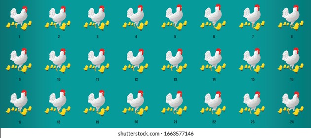 Hen Walk cycle animation sequence, loop animation sprite sheet