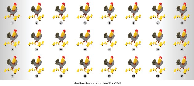Hen Walk cycle animation sequence, loop animation sprite sheet
