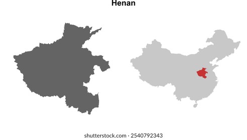 Conjunto de mapa de contorno en blanco de la provincia de Henan