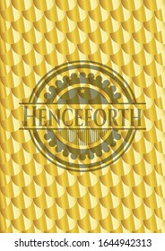 Henceforth shiny golden badge. Scales pattern. Vector Illustration. Detailed.