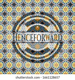 Henceforward arabic emblem background. Arabesque decoration.
