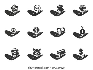 Hend and money vector icons for user interface design