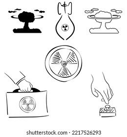 hend-drawn set of pictures on the theme of atomic war, nuclaer explosion
