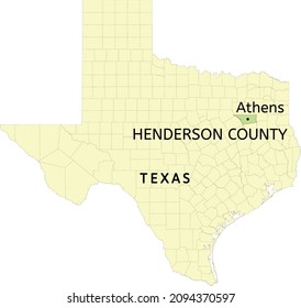 Henderson County And City Of Athens Location On Texas State Map