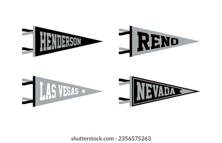 Henderson, Reno, Las Vegas, Nevada sport Pennant Flags Set. Vector Football pendant Icons. University USA Sport flag, isolated