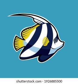 Heniochus acuminatus. coral fish. vector illustration.