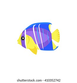 Heniochus intermedius fish flat design. Beautifully painted fish living in the ocean or sea from the tail and fin. Creating living under water with a striped pattern isolated. Vector illustration