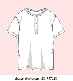 Henley half sleeve tee flat sketch illustration