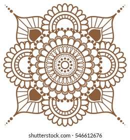 Henna brown mehndi tatoo floral element mandala in Indian style. Vector illustration isolated on white background