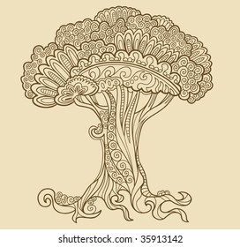 Henna Doodle Tree Vector