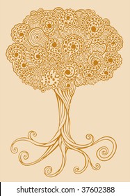  Henna Doodle Tree Vector