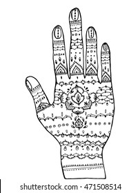 Henna Drawing On Hand Henna Line Stock Vector (Royalty Free) 471508514 ...