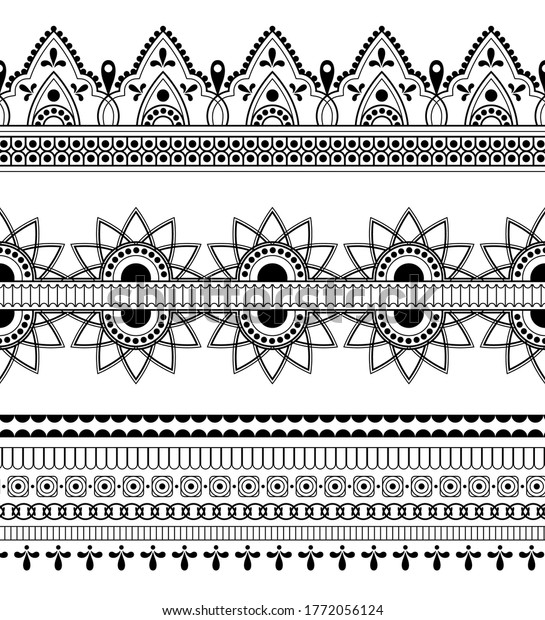 Henna Ethnic Art Borders Set Indian Stock Vector (Royalty Free) 1772056124