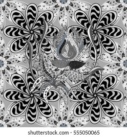Henna Flowers Doodles Seamless Pattern. Paisley Flowers Illustration Design Elements