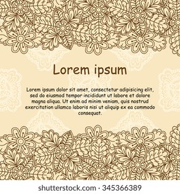 Henna Flowers Mehndi Design Element with Text Place for invitations and cards