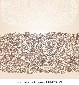 Henna Flowers And Paisley Mehndi Tattoo Edge Design Doodle- Abstract Floral Vector Illustration Design Elements