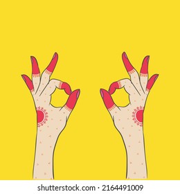 Henna hands in mudra , beautiful pop art poster for wedding 