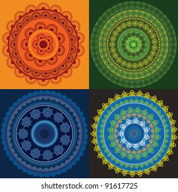 Henna Mandala, Henna inspired Colourful Mandala - very elaborate and easily editable