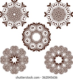 henna mandala set Abstract pattern. Fabric texture. Vintage decorative element. Flower Retro motif. Ethnic tribal mandala ornament. Mexican pattern. Vintage floral Indian ornament.