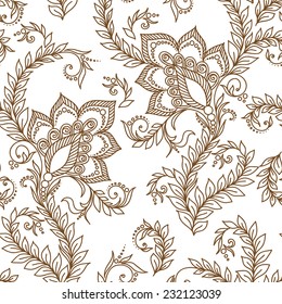 Henna Mehendi Tattoo Doodles Seamless Pattern on a white background