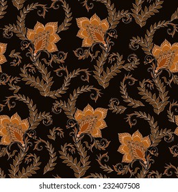 Henna Mehendi Tattoo Doodles Seamless Pattern on a brown background