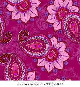 Henna Mehendi Tattoo Doodles Seamless Pattern on a pink background