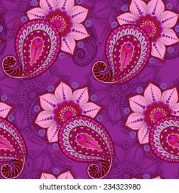 Henna Mehendi Tattoo Doodles Seamless Pattern on a pink background