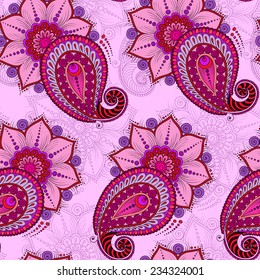 Henna Mehendi Tattoo Doodles Seamless Pattern on a pink background