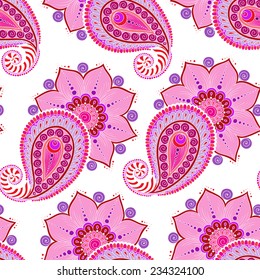 Henna Mehendi Tattoo Doodles Seamless Pattern on a pink background