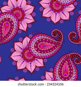 Henna Mehendi Tattoo Doodles Seamless Pattern on a blue background