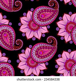 Henna Mehendi Tattoo Doodles Seamless Pattern on a pink background