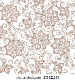 Henna Mehendi Tattoo Doodles Seamless Pattern on a white background