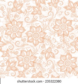 Henna Mehendi Tattoo Doodles Seamless Pattern on a white background