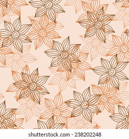 Henna Mehendi Tattoo Doodles Seamless Pattern on a brown background