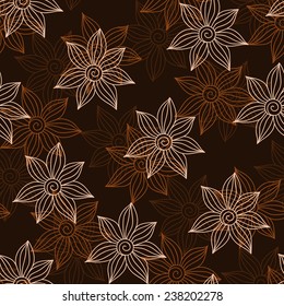 Henna Mehendi Tattoo Doodles Seamless Pattern on a brown background